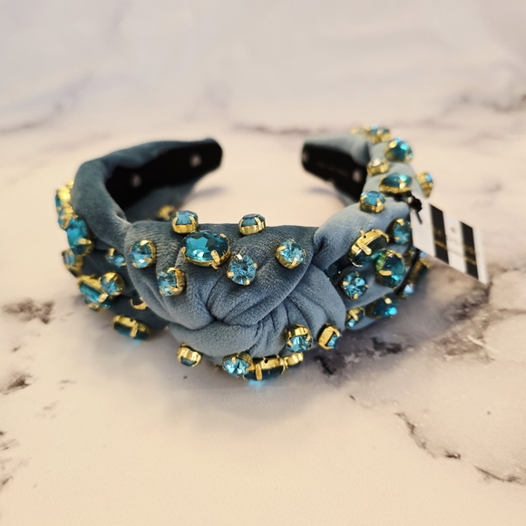 Lele Sadoughi Birthstone DECEMBER - Oval Crystal Velvet Headband in Blue Topaz - Picture 2 of 9